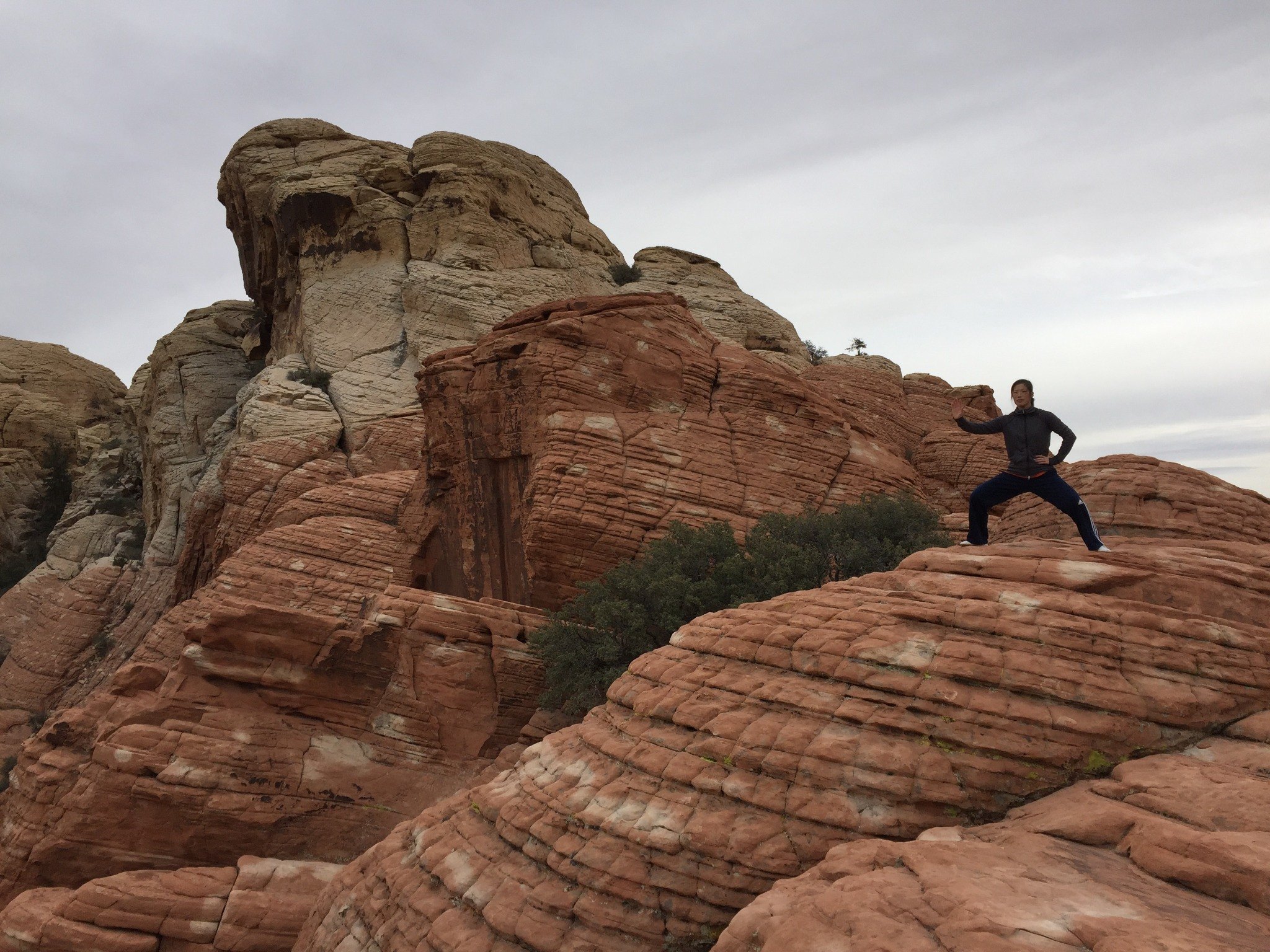 Master Chen Huixian practicing Chen Taijiquan among red sandstone formations